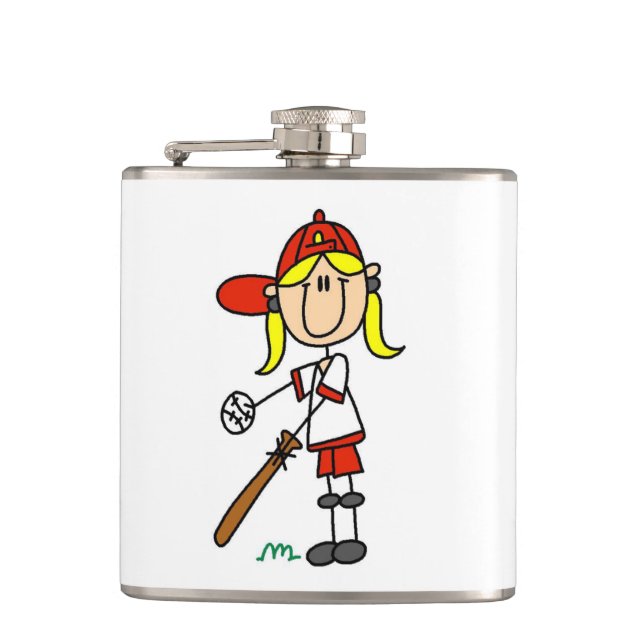 Tjej Stick Figure Baseboll Upp Vid Slag Fickplunta (Framsidan)