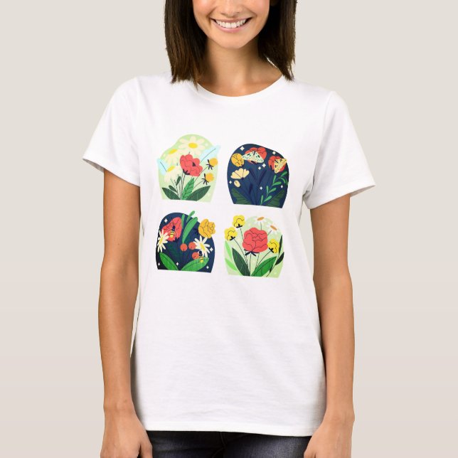 Tjej T-Shirt med Blommor (Framsida)
