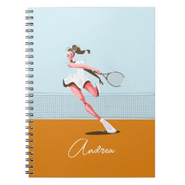 Tjej Tennisplayerare Tecknad Illustration & Namn  Anteckningsbok