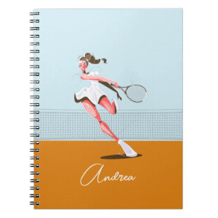 Tjej Tennisplayerare Tecknad Illustration & Namn  Anteckningsbok