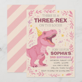 Tjej Tre-Rex Dinosaurie Födelsedag Inbjudningar