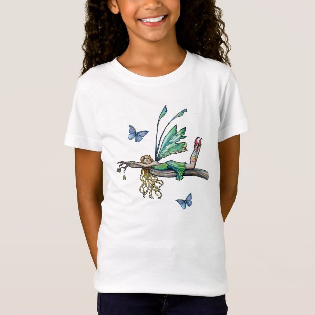 Tjej ungdom fe- fjäril t-shirt (Framsida)