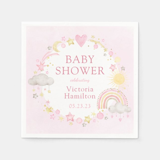 Tjej Vattenfärg Regnbåge Baby Shower Pappersservett (Framsidan)