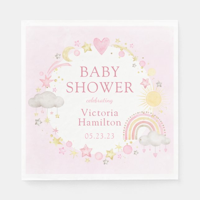Tjej Vattenfärg Regnbåge Baby Shower Pappersservett (Framsidan)