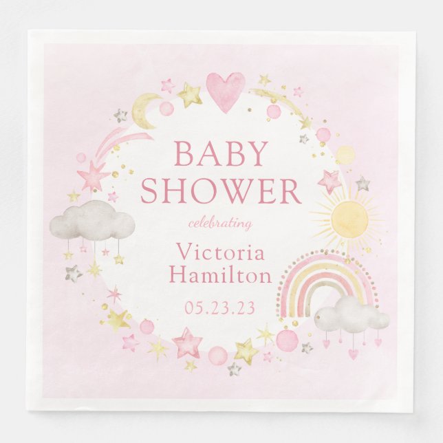 Tjej Vattenfärg Regnbåge Baby Shower Pappersservett (Framsida)