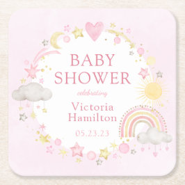 Tjej Vattenfärg Regnbåge Baby Shower Underlägg Papper Kvadrat