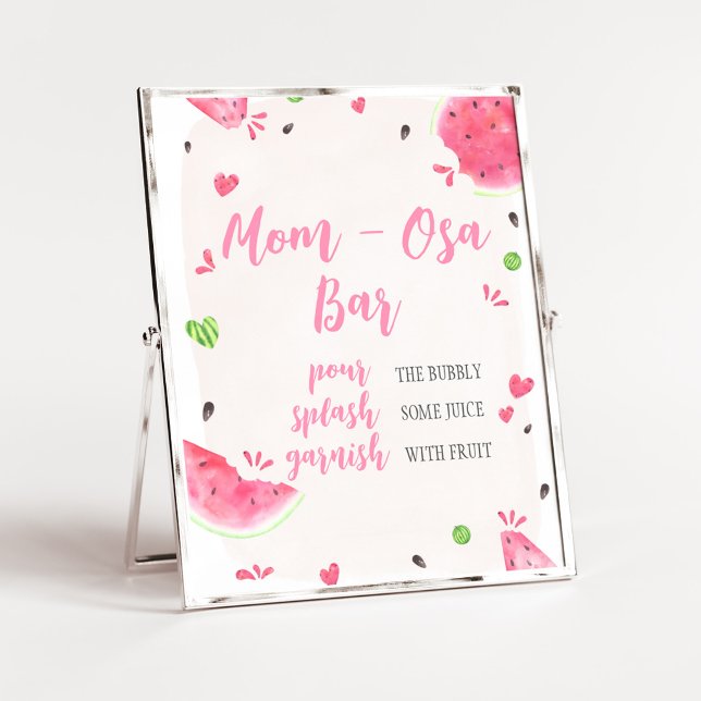 Tjej Vattenmelon Baby Shower Mamma Osa Barskylt Poster (Sweet Little Baby Shower Mom Osa Bar Sign)
