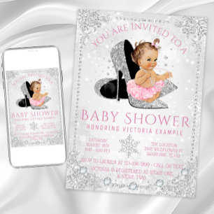 Tjej vinterundret rosa snöflinga baby shower inbjudningar