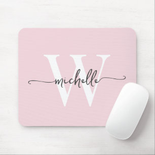 Tjejaktig Elegant Rosa Monogram Namn Skrift Musmatta