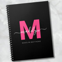 Tjejaktig svart het rosa initial monogram namn
