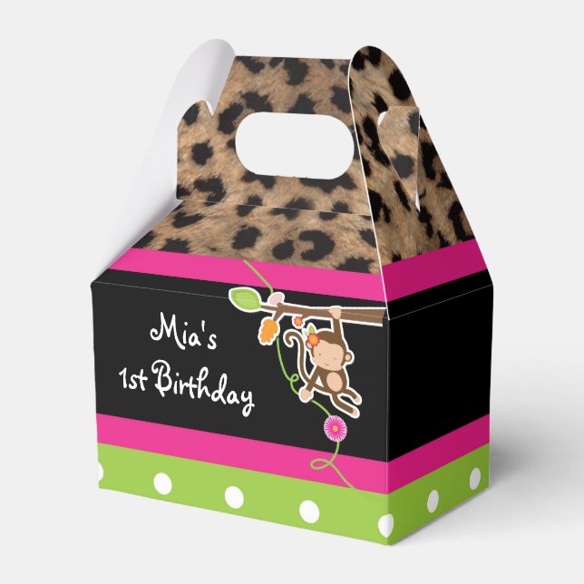 Tjejapa Safari Chic Leopard Födelsedagspresentlådo Presentaskar (Framsidan Sidan)