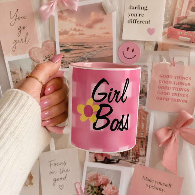 Tjejboss rosa rutmönsterdesign  mugg (Skapare uppladdad)