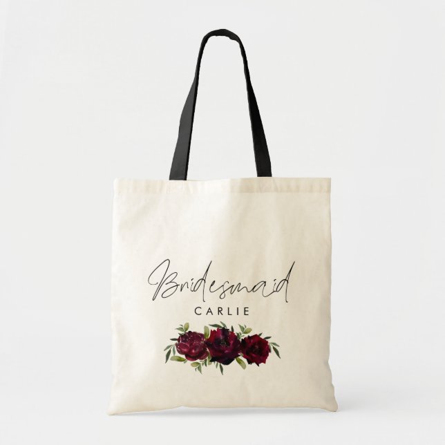 Tjejbrudtjänst Namn Burgunderrosor Blommig Tygkasse (Framsidan)