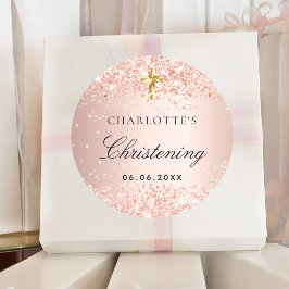 Tjejen Christening  ro guld glitter namn Runt Klistermärke