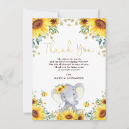Tjejen Elephant Boho Solrosblomma Grey Baby Shower Tack Kort