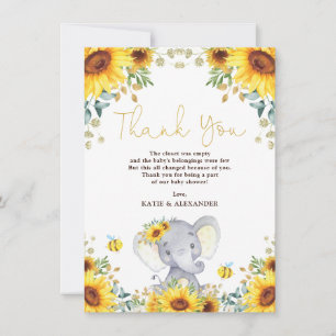 Tjejen Elephant Boho Solrosblomma Grey Baby Shower Tack Kort