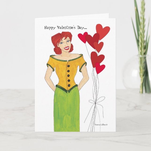 Tjejen med Heart Ballons Valentine Card Helgkort (Framsida)