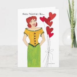 Tjejen med Heart Ballons Valentine Card Helgkort