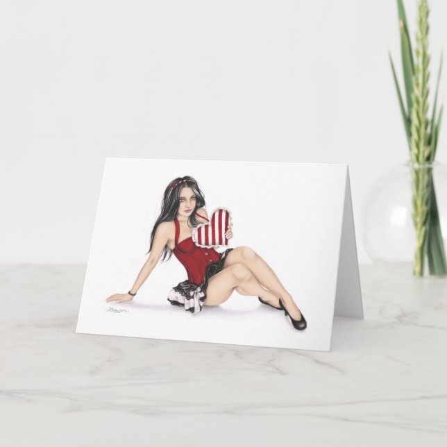 Tjejen med hjärthjärthjärthjärtans hälsningskort helgkort (Framsida)