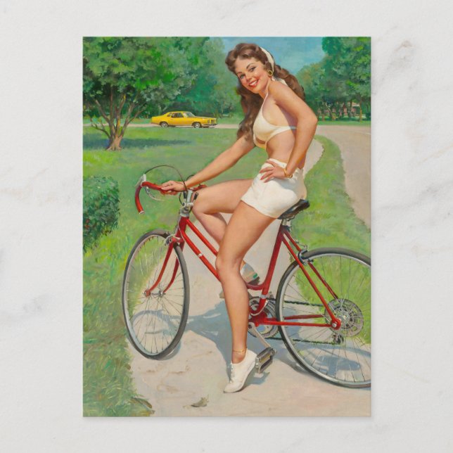 Tjejen på Bicycle Pin Up Vykort (Framsida)