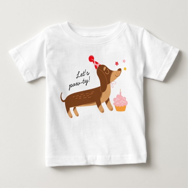 Tjejens 1-års födelsedag Let's Pawty Söt Party Hun T Shirt (Framsida)