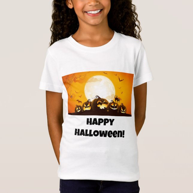 Tjejens glada Halloween-t-shirt T Shirt (Framsida)
