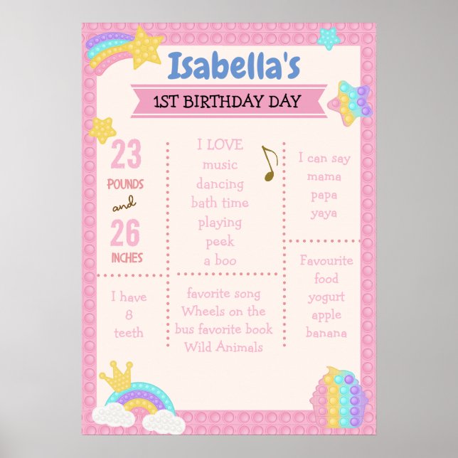 Tjejens Pop It milstolpe Fidget Poster (Framsidan)