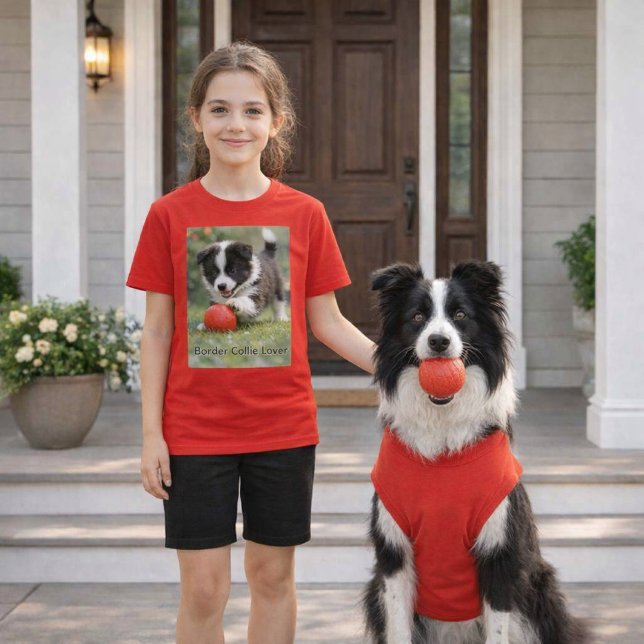 Tjejer älskar hundar, Border Collie  T Shirt (Cute Border Collie lover tee with playful puppy art for dog‑lover kids. )