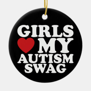Tjejer älskar min autism-swag-medvetenhet hjärta julgransprydnad keramik