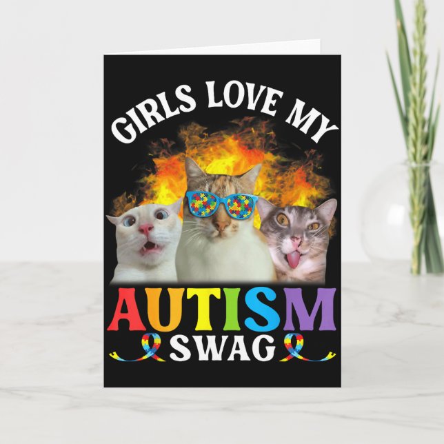 Tjejer älskar min autism-swag rolig katt meme neur kort (Framsida)