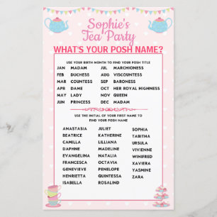 Tjejer Birthday Tea Party, vad är din Posh Namn?