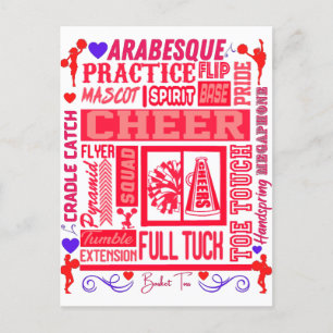 Tjejer Cheerlead Typography in Red Vykort