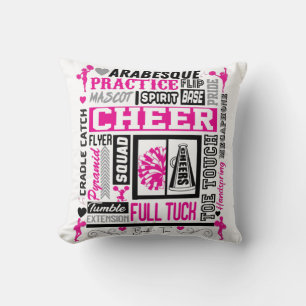 Tjejer Cheerleading Typografi i svart och rosa Kudde