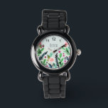 Tjejer Cute Botanian Watercolor Flowers Kids Armbandsur<br><div class="desc">Den här söta och giftiga barnen har vackra,  handmålade vattenfärgblommor. Den här blommigtens botaniska design har också ett ställe för dig att lägga till dina flickor namn och har nummer runt kant. Perfekt till vilken barn som helst första klocka!</div>