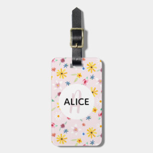 Tjejer Cute Flower Mönster Monogram Namn Kids Bagagebricka