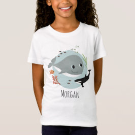 Tjejer Cute och Modern Blue Ocean Whale och Fish T Shirt
