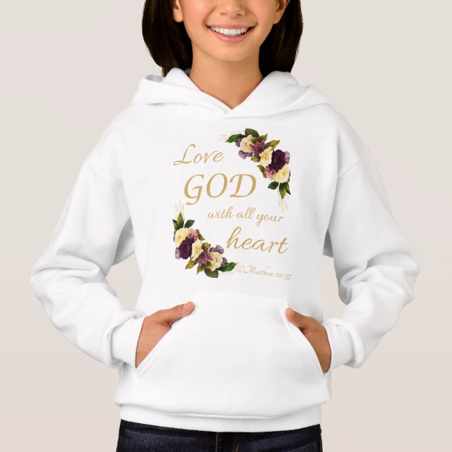 Tjejer Fith Flowers: Kärlek GOD MED Hjärtat T Shirt (Framsida)
