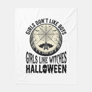 Tjejer Gillar Häxor Halloween Vintage Vektordesign Fleecefilt