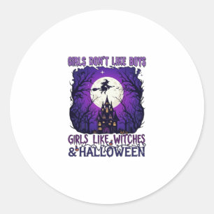 Tjejer Gillar Inte Pojkar Häxor Halloween Spökhus Runt Klistermärke