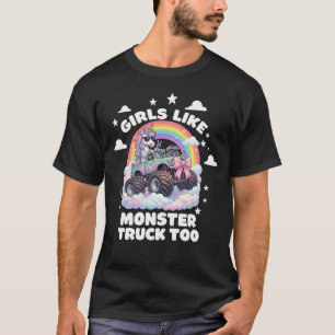 Tjejer Gillar Monster Truck Också Enhörning Coquet T Shirt
