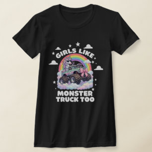 Tjejer Gillar Monster Truck Också Enhörning Coquet T Shirt