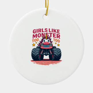 Tjejer Gillar Monster Trucks Också Vintage Enhörni Julgransprydnad Keramik