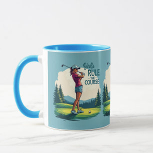 Tjejer härskar på banans Retro Golf-illustration B Mugg