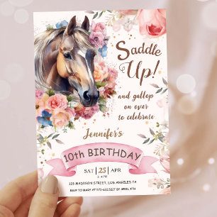 Tjejer Häst 10:e födelsedagen Cowgirl Saddle Up! Inbjudningar
