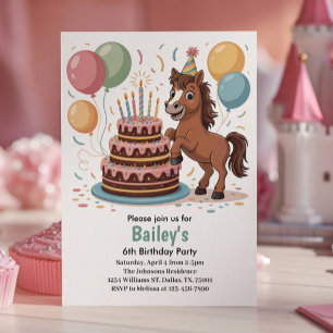 Tjejer Häst 6-års Födelsedagsfest Inbjudningar
