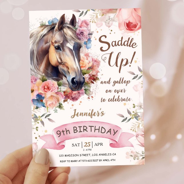 Tjejer Häst 9:e födelsedagen Cowgirl Saddle Up! Inbjudningar (Skapare uppladdad)