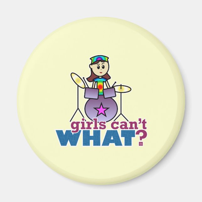 Tjejer kan inte.. Drummer Girl Logotyp Magnet (Framsidan)