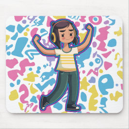 Tjejer med hörlurar som spänner fast och slappna a musmatta