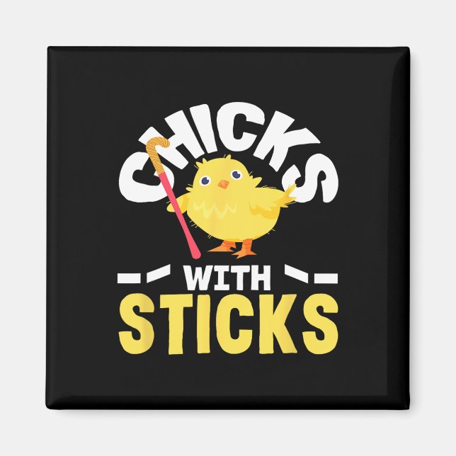 Tjejer Med Käppar Landhockeyspelare Kul  Magnet (Framsidan)