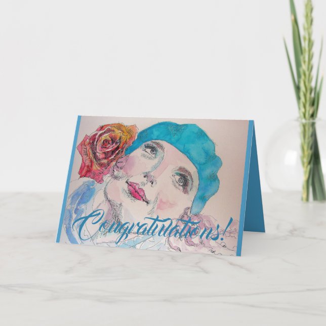 Tjejer med Röd ros Beret Grattiss Card Kort (Framsida)